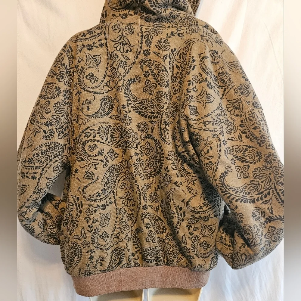 Forever 21 Paisley Print Zip-up Hoodie. size S Brown and black sherpa - Picture 11 of 16